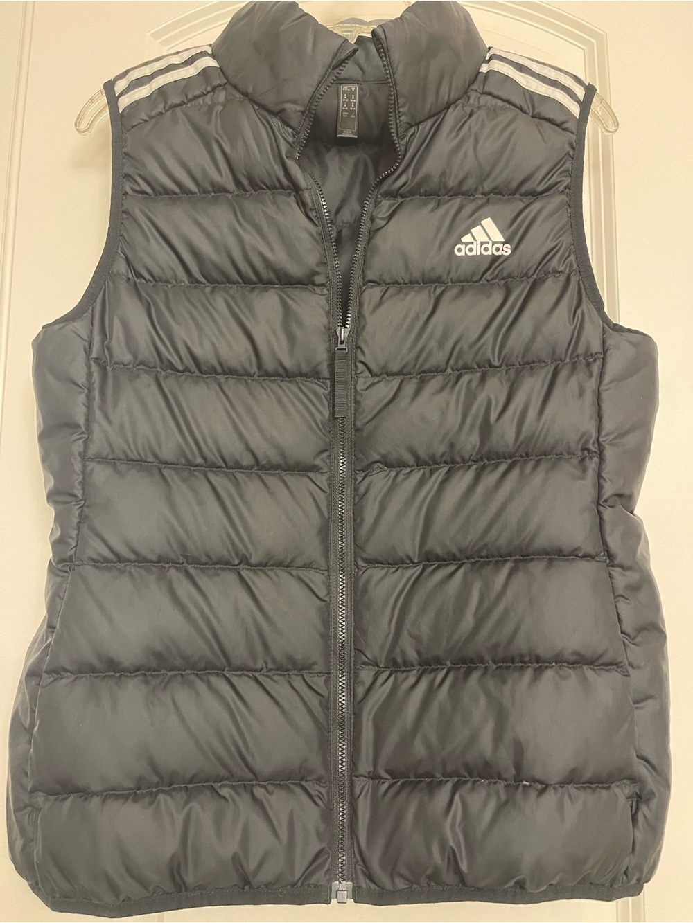 adidas Black Quilted Women's Puffer Vest with White Logo